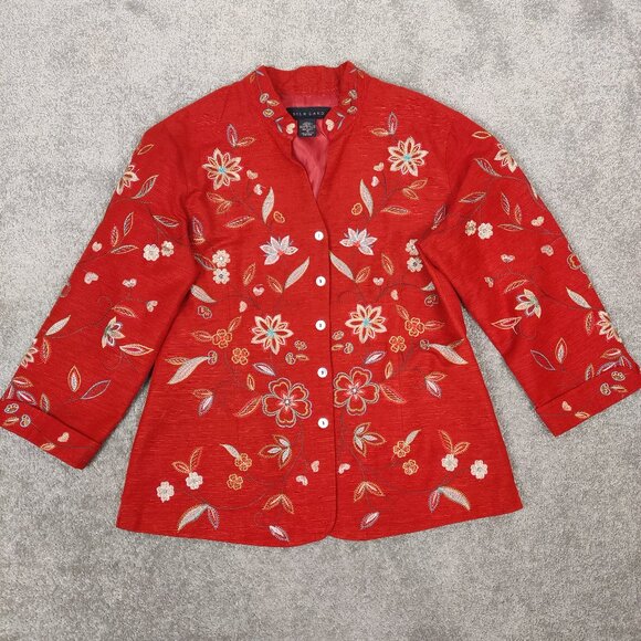 Silk Land Women's Embroidered 100% Silk Jacket Size Medium Bohemian Quiet Luxury - Picture 2 of 10